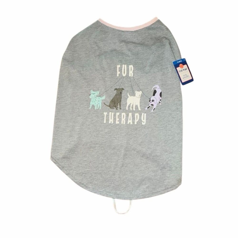 Pet t-shirts XL dog shirt TOP PAW “Fur Therepy” walking the dog gray + pink